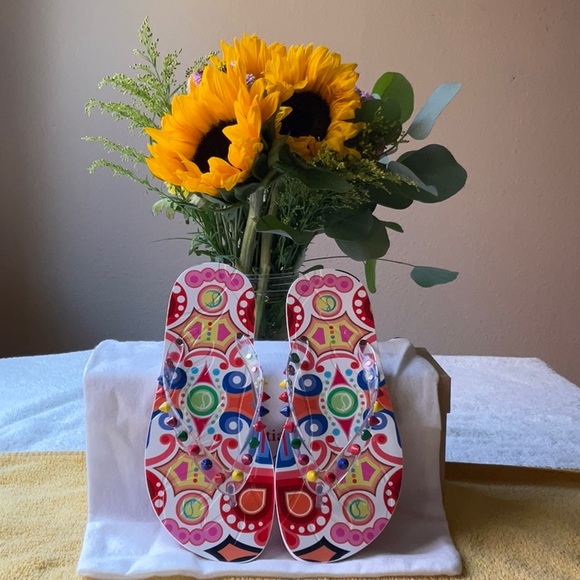 💚❤️ CHRISTIAN LOUBOUTIN LOUBI FLIP SPIKES DONNA - Picture 3 of 16